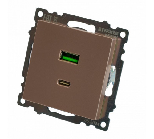 Розетка 2-местная USB + type C Stekker Катрин GLS10-7116-02 50056 Розетка 2-местная USB + type C Stekker Катрин GLS10-7116-02 50056