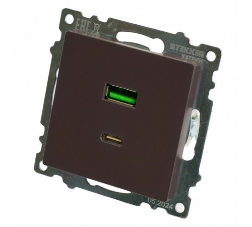 Розетка 2-местная USB + type C Stekker Катрин GLS10-7116-04 50057 Розетка 2-местная USB + type C Stekker Катрин GLS10-7116-04 50057