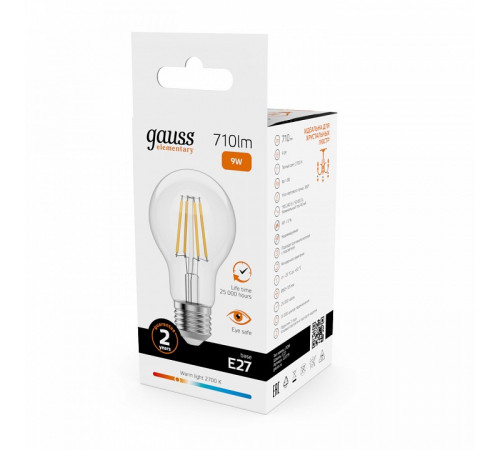 Лампа светодиодная Gauss Filament Elementary E27 9W 2700K 22219 Лампа светодиодная Gauss Filament Elementary E27 9W 2700K 22219