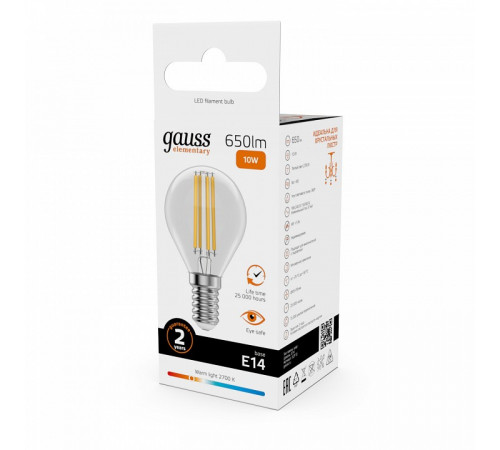 Лампа светодиодная Gauss Filament Elementary E14 10W 2700K 52110 Лампа светодиодная Gauss Filament Elementary E14 10W 2700K 52110