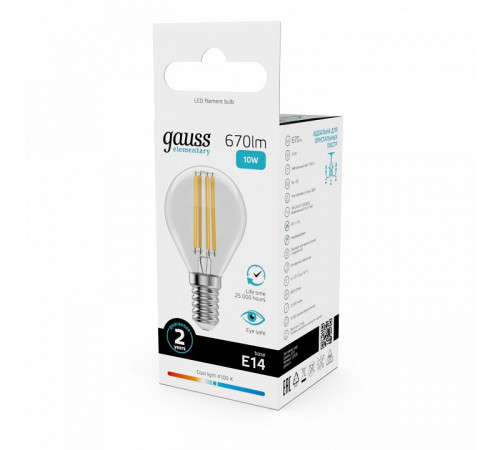 Лампа светодиодная Gauss Filament Elementary E14 10W 4100K 52120 Лампа светодиодная Gauss Filament Elementary E14 10W 4100K 52120