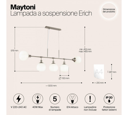 Подвесная люстра Maytoni Erich MOD221-PL-05-N