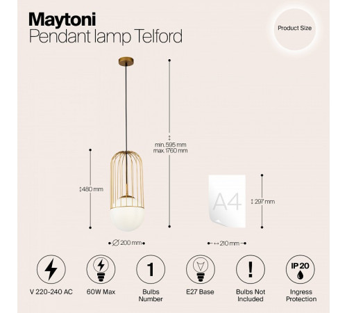 Подвесной светильник Maytoni Telford P363PL-01G Подвесной светильник Maytoni Telford P363PL-01G