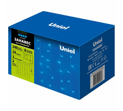 Светодиодная гирлянда (07942) Uniel занавес 220V синий ULD-C2030-240/DTA BLUE IP20 Светодиодная гирлянда (07942) Uniel занавес 220V синий ULD-C2030-240/DTA BLUE IP20