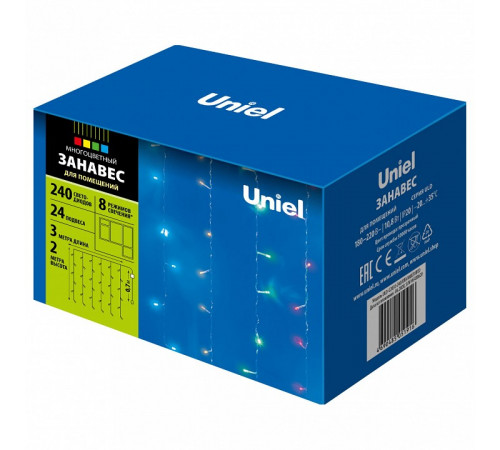 Светодиодная гирлянда Uniel (07943) занавес разноцветный ULD-C2030-240/DTA Multi IP20 Светодиодная гирлянда Uniel (07943) занавес разноцветный ULD-C2030-240/DTA Multi IP20