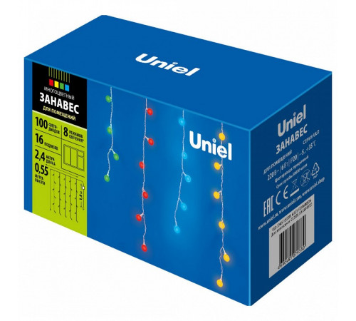 Светодиодная гирлянда (11130) Uniel занавес Радуга 220V разноцветный ULD-E2405-100/DTA MULTI IP20 RAINBOW Светодиодная гирлянда (11130) Uniel занавес Радуга 220V разноцветный ULD-E2405-100/DTA MULTI IP20 RAINBOW