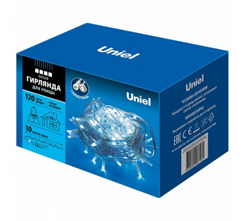 Уличная светодиодная гирлянда Uniel (UL-00001351) белый ULD-S1000-120/TWK White IP67 Уличная светодиодная гирлянда Uniel (UL-00001351) белый ULD-S1000-120/TWK White IP67