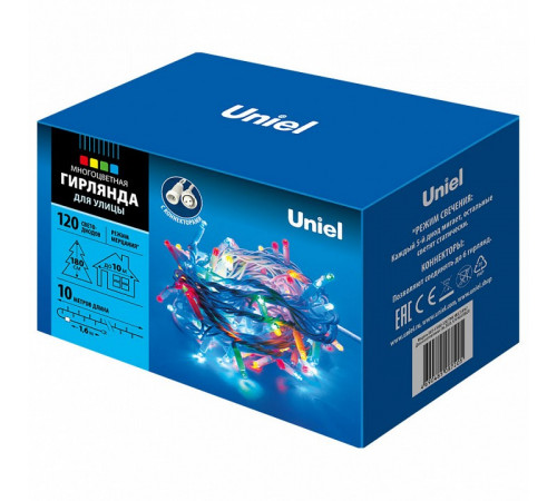 Светодиодная гирлянда (UL-00001353) Uniel 220V разноцветная с мерцанием ULD-S1000-120/TWK MULTI IP67 Светодиодная гирлянда (UL-00001353) Uniel 220V разноцветная с мерцанием ULD-S1000-120/TWK MULTI IP67