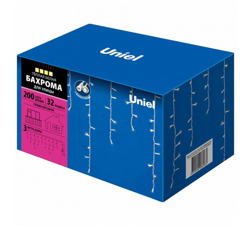 Уличная светодиодная гирлянда (UL-00001365) Uniel бахрома 230V теплый белый ULD-B3010-200/TWK WARMWHITE IP67