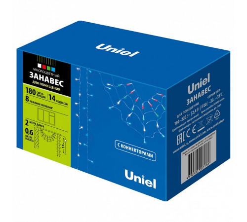 Светодиодная гирлянда (UL-00001411) Uniel занавес Радуга 220V разноцветный ULD-E1906-180/DTK MULTI IP20 RAINBOW-2 Светодиодная гирлянда (UL-00001411) Uniel занавес Радуга 220V разноцветный ULD-E1906-180/DTK MULTI IP20 RAINBOW-2
