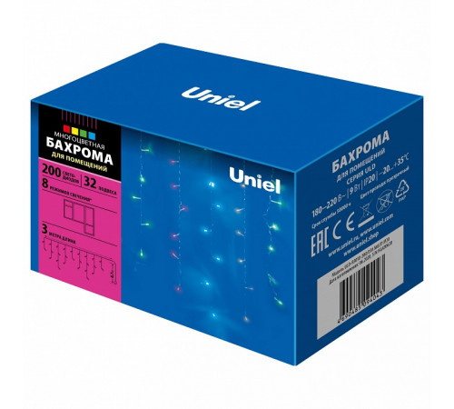 Светодиодная гирлянда (UL-00002270) Uniel бахрома 230V разноцветный ULD-B3010-200/DTA Multi IP20 Светодиодная гирлянда (UL-00002270) Uniel бахрома 230V разноцветный ULD-B3010-200/DTA Multi IP20