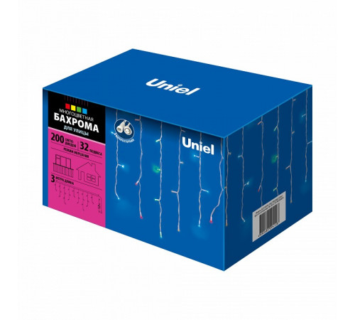Светодиодная гирлянда (UL-00002272) Uniel бахрома 230V разноцветный ULD-B3010-200/TWK Multi IP67