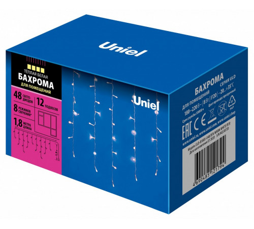 Светодиодная гирлянда (UL-00005274) Uniel бахрома 220V теплый белый ULD-B1805-048/DTA Warm White IP20 Светодиодная гирлянда (UL-00005274) Uniel бахрома 220V теплый белый ULD-B1805-048/DTA Warm White IP20