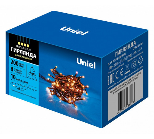 Светодиодная гирлянда Uniel (UL-00007190) теплый белый UDL-S1000-200/DGA Warm White IP20 mini Светодиодная гирлянда Uniel (UL-00007190) теплый белый UDL-S1000-200/DGA Warm White IP20 mini