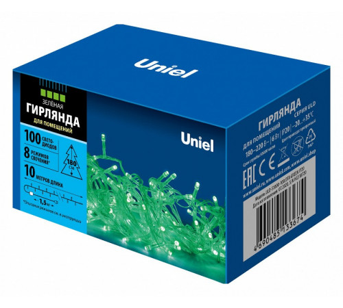 Светодиодная гирлянда (UL-00007198) Uniel 220V зеленый ULD-S1000-100/DTA Green IP20 Светодиодная гирлянда (UL-00007198) Uniel 220V зеленый ULD-S1000-100/DTA Green IP20