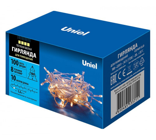 Светодиодная гирлянда Uniel (UL-00007200) теплый белый ULD-S1000-100/DTA Warm White IP20