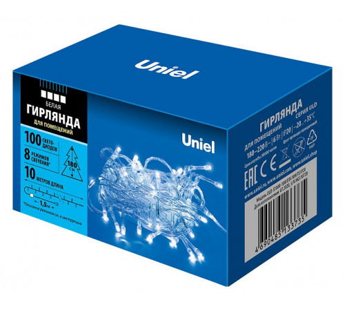 Светодиодная гирлянда (UL-00007201) Uniel 220V белый ULD-S1000-100/DTA White IP20 Светодиодная гирлянда (UL-00007201) Uniel 220V белый ULD-S1000-100/DTA White IP20