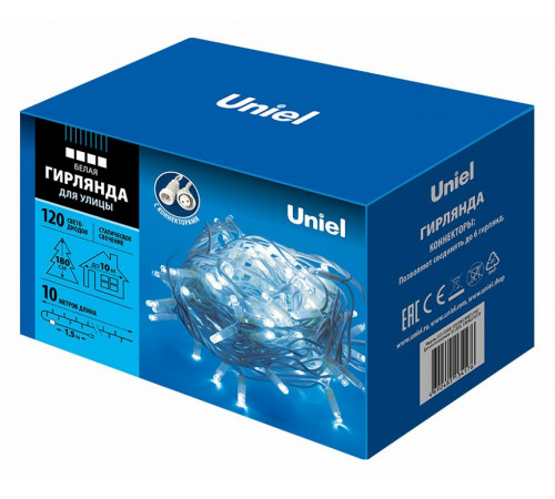 Уличная светодиодная гирлянда (UL-00007204) Uniel 220V белый ULD-S1000-120/SWK White IP67 Уличная светодиодная гирлянда (UL-00007204) Uniel 220V белый ULD-S1000-120/SWK White IP67