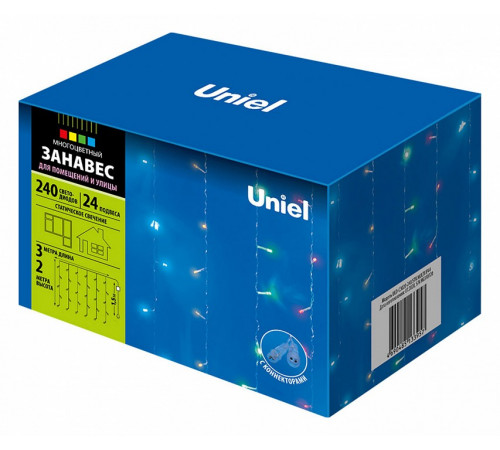 Уличная светодиодная гирлянда (UL-00007212) Uniel занавес 220V разноцветный ULD-C3020-240/STK Multi IP44 Уличная светодиодная гирлянда (UL-00007212) Uniel занавес 220V разноцветный ULD-C3020-240/STK Multi IP44