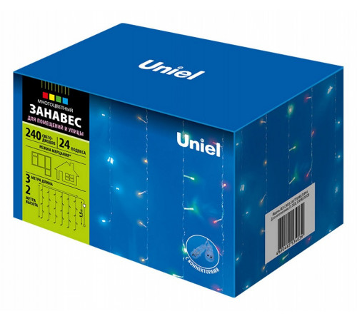 Уличная светодиодная гирлянда (UL-00007216) Uniel занавес 220V разноцветный ULD-C3020-240/TTK Multi IP44 Уличная светодиодная гирлянда (UL-00007216) Uniel занавес 220V разноцветный ULD-C3020-240/TTK Multi IP44