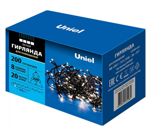 Светодиодная гирлянда Uniel (UL-00007309) белый ULD-S2000-200/DGA White IP20 Светодиодная гирлянда Uniel (UL-00007309) белый ULD-S2000-200/DGA White IP20