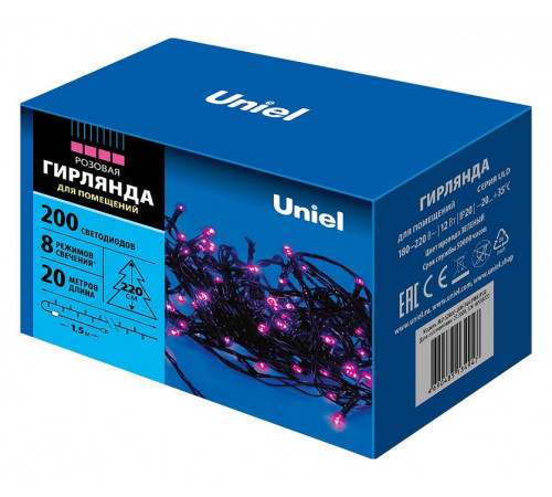 Светодиодная гирлянда Uniel (UL-00007310) розовый ULD-S2000-200/DGA Pink IP20 Светодиодная гирлянда Uniel (UL-00007310) розовый ULD-S2000-200/DGA Pink IP20