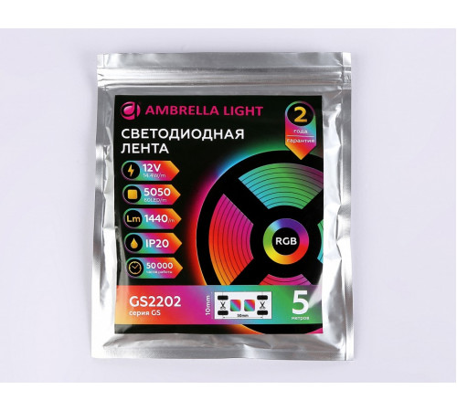 Светодиодная лента Ambrella Light LED Strip 12В 5050 14,4Вт/м RGB 5м IP20 GS2202