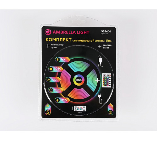 Светодиодная лента Ambrella Light LED Strip 12В 5050 7,2Вт/м RGB 5м IP20 GS2401