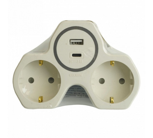 Разветвитель сетевой 2-местный с/з и USB+Type C Stekker ADP16-15-20 50071