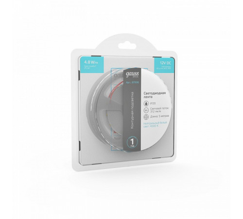 Светодиодная лента Gauss 12В 2835 4,8Вт/м 4000K 5м IP20 BT006
