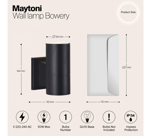 Уличный настенный светильник Maytoni Bowery O574WL-01B Уличный настенный светильник Maytoni Bowery O574WL-01B