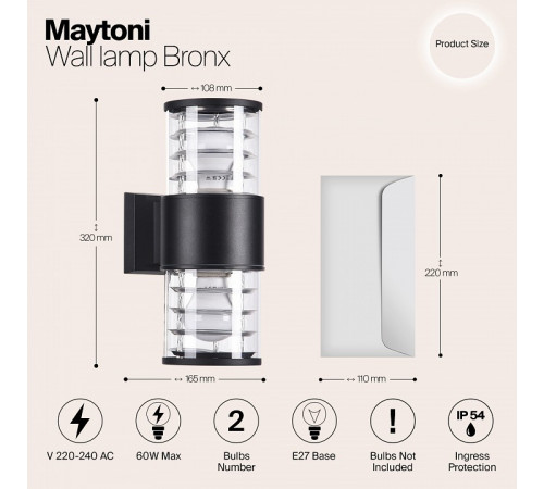Уличный настенный светильник Maytoni Bronx O576WL-02B Уличный настенный светильник Maytoni Bronx O576WL-02B