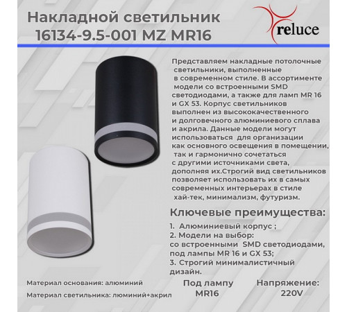 Накладной светильник Reluce 16134-9.5-001MZ MR16 BK