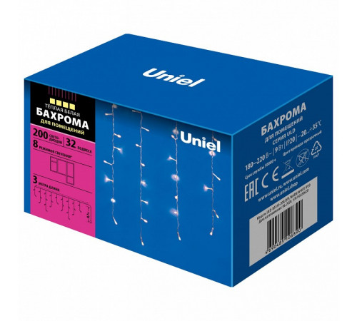 Светодиодная гирлянда (UL-00003678) Uniel бахрома 230V теплый белый ULD-B3010-200/DTA WarmWhite IP20 Светодиодная гирлянда (UL-00003678) Uniel бахрома 230V теплый белый ULD-B3010-200/DTA WarmWhite IP20