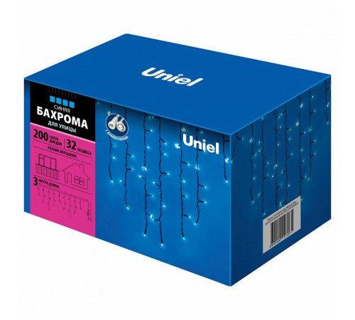 Уличная светодиодная гирлянда Uniel бахрома (UL-00003932) синий ULD-B3010-200/TBK Blue IP67
