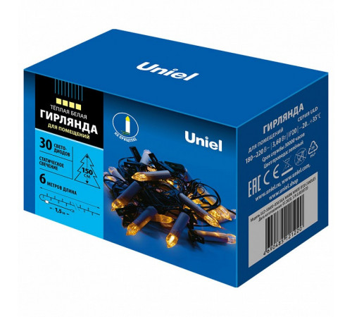 Светодиодная гирлянда (UL-00005469) Uniel Свечки 220V теплый белый ULD-S0600-030/SGA Warm White IP20 Candles Светодиодная гирлянда (UL-00005469) Uniel Свечки 220V теплый белый ULD-S0600-030/SGA Warm White IP20 Candles