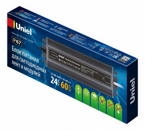 Блок питания Uniel UET-VAF-060B67 24V IP67 UL-00009366 Блок питания Uniel UET-VAF-060B67 24V IP67 UL-00009366