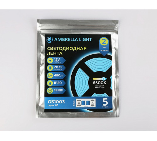 Светодиодная лента Ambrella Light LED Strip 12В 2835 4,8Вт/м 6500K 5м IP20 GS1003