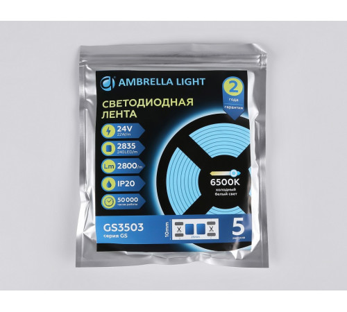Светодиодная лента Ambrella Light LED Strip 24В 2835 22Вт/м 6500K 5м IP20 GS3503