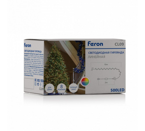 Светодиодная гирлянда Feron CL09 230В 30Вт мультиколор 10м IP20 48179 Светодиодная гирлянда Feron CL09 230В 30Вт мультиколор 10м IP20 48179