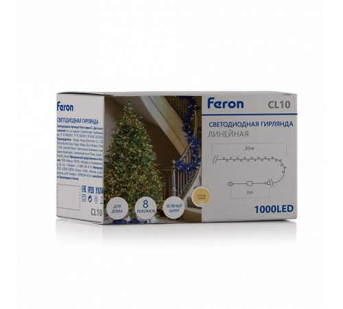 Светодиодная гирлянда Feron CL10 230В 60Вт 2700К 20м IP20 48181 Светодиодная гирлянда Feron CL10 230В 60Вт 2700К 20м IP20 48181
