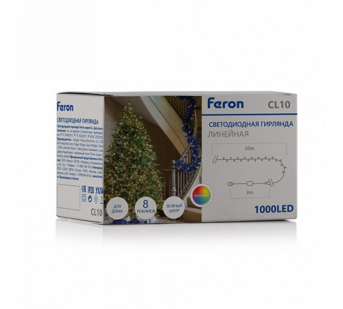 Светодиодная гирлянда Feron CL10 230В 60Вт мультиколор 20м IP20 48182 Светодиодная гирлянда Feron CL10 230В 60Вт мультиколор 20м IP20 48182
