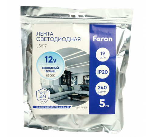 Светодиодная лента Feron LS617 12В 19Вт/м 6500К 5м IP20 48828