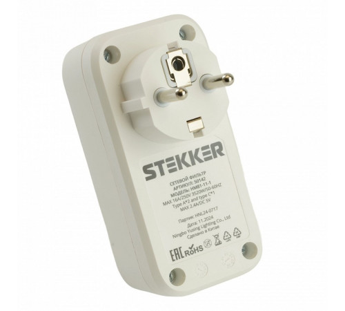 Сетевой фильтр 1-местный с/з Stekker Nova HM81-11-1 50142