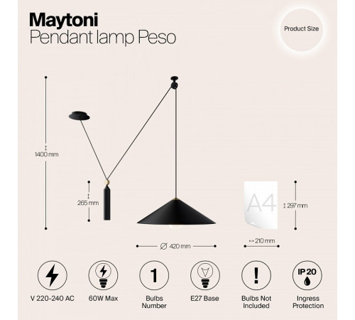 Подвесной светильник Maytoni Technical Peso P080PL-01B Подвесной светильник Maytoni Technical Peso P080PL-01B