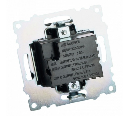 Розетка 2-местная USB + type C Stekker Катрин GLS10-7116-05 50055
