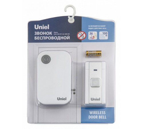 Звонок беспроводной (UL-00006432) Uniel UDB-013W-R1T1-36S-100M-WH Звонок беспроводной (UL-00006432) Uniel UDB-013W-R1T1-36S-100M-WH