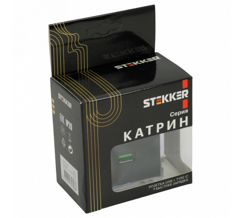 Розетка 2-местная USB + type C Stekker Катрин GLS10-7116-05 50055