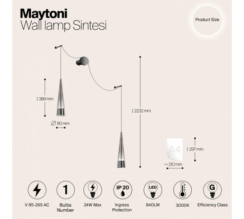 Настенный светильник Maytoni Sintesi P090WL-L24CH3K Настенный светильник Maytoni Sintesi P090WL-L24CH3K
