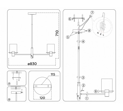 Люстра на штанге Ambrella Light High Light Modern LH57043 Люстра на штанге Ambrella Light High Light Modern LH57043